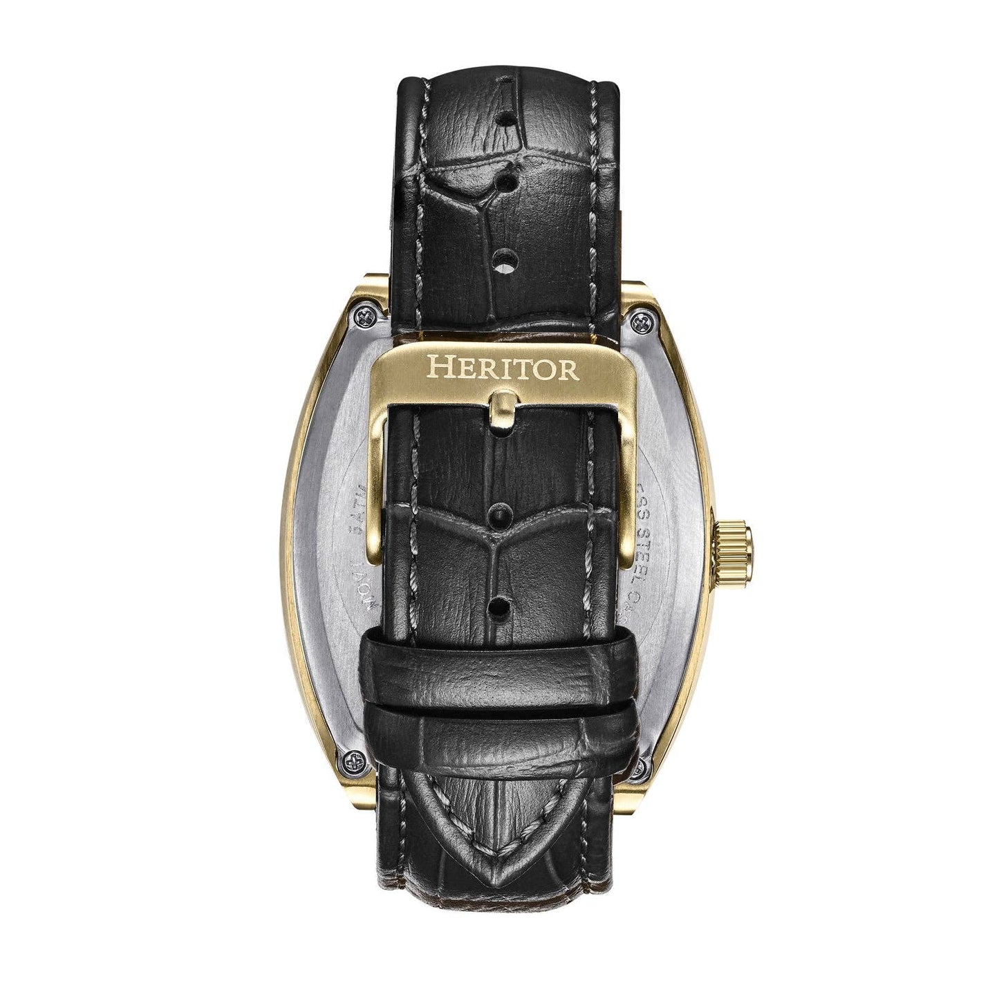 Heritor Automatic Masterson Semi-Skeleton Leather-Band Watch: Rose Gold/Grey