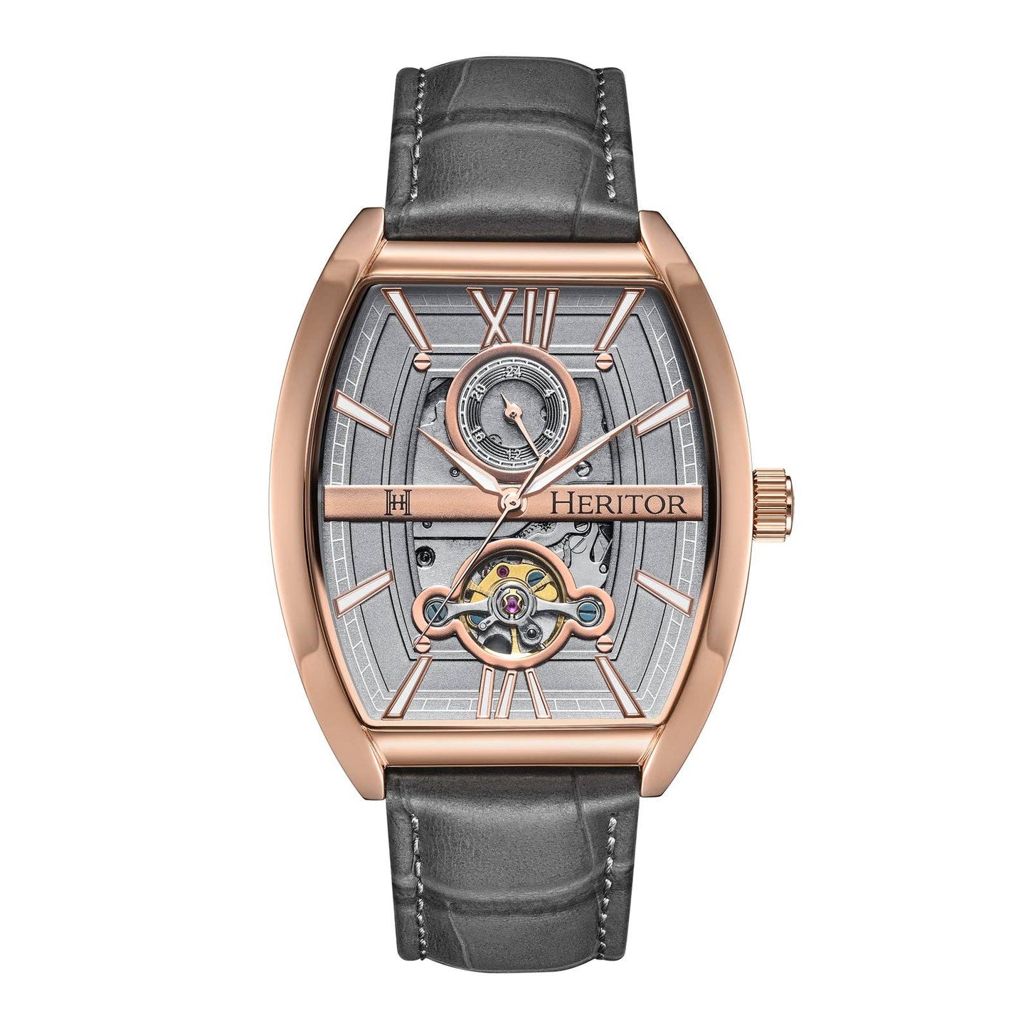 Heritor Automatic Masterson Semi-Skeleton Leather-Band Watch: Gold/Black