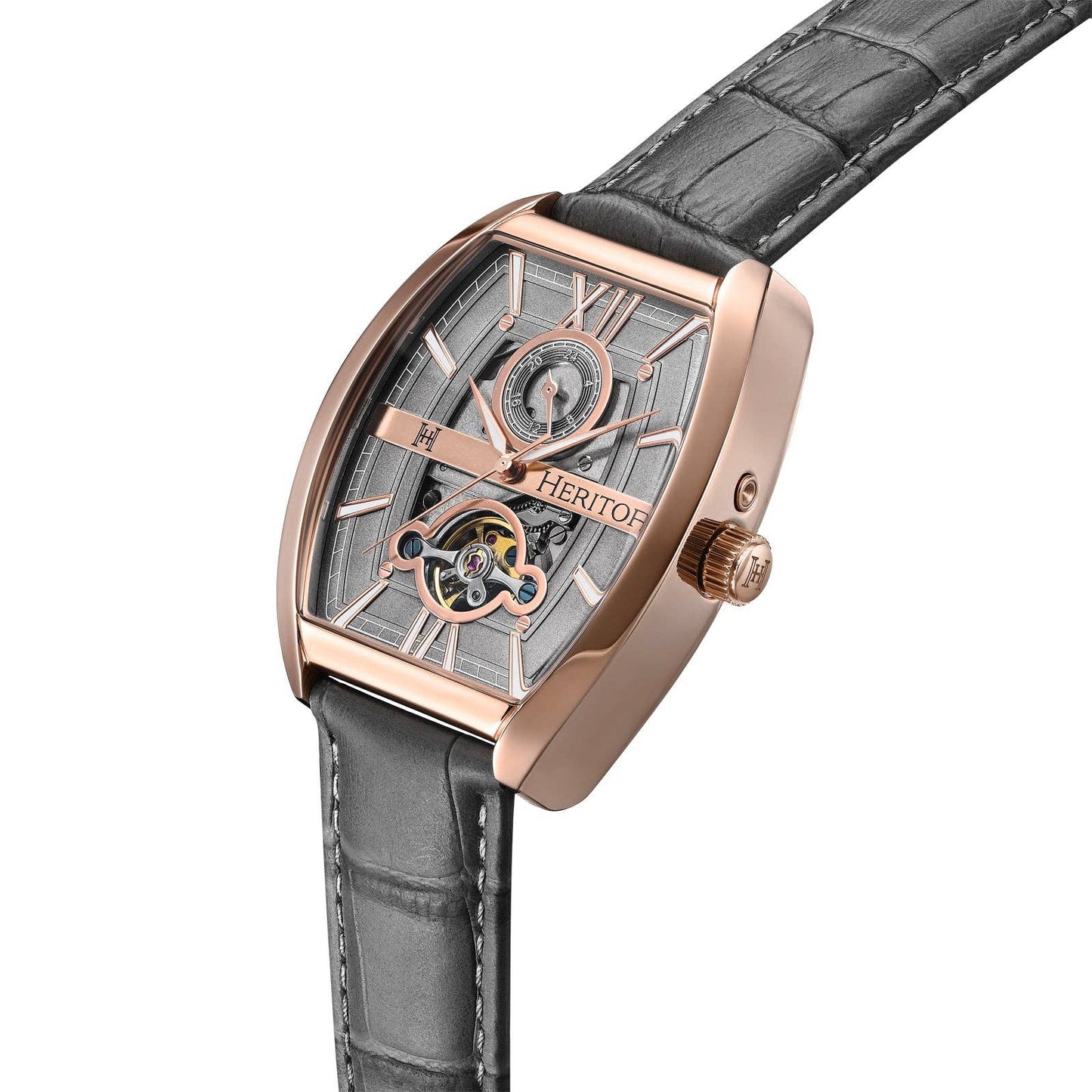 Heritor Automatic Masterson Semi-Skeleton Leather-Band Watch: Gold/Black